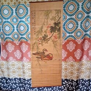 Vintage Bamboo Mandarin Duck Wall Hanging